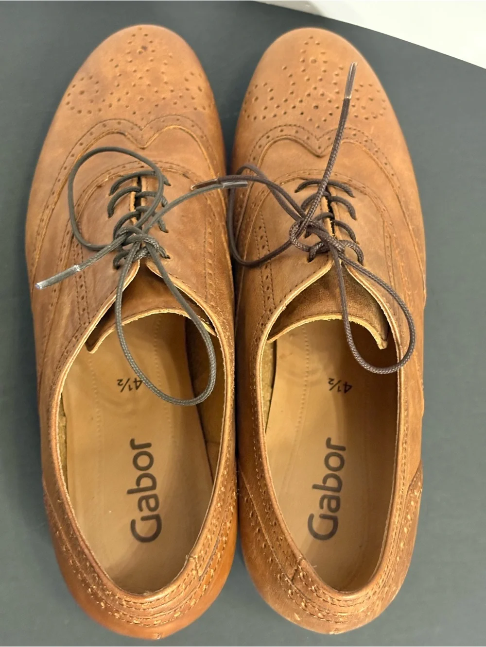 Gabor Tan Brown Kids Lace-Up Wingtip Dress Shoes